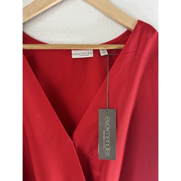 Eva Mendes by New York & Co V-Neck‎ Woman's Vibrant Red Draped Bodysuit Size 1X - Picture 3 of 9